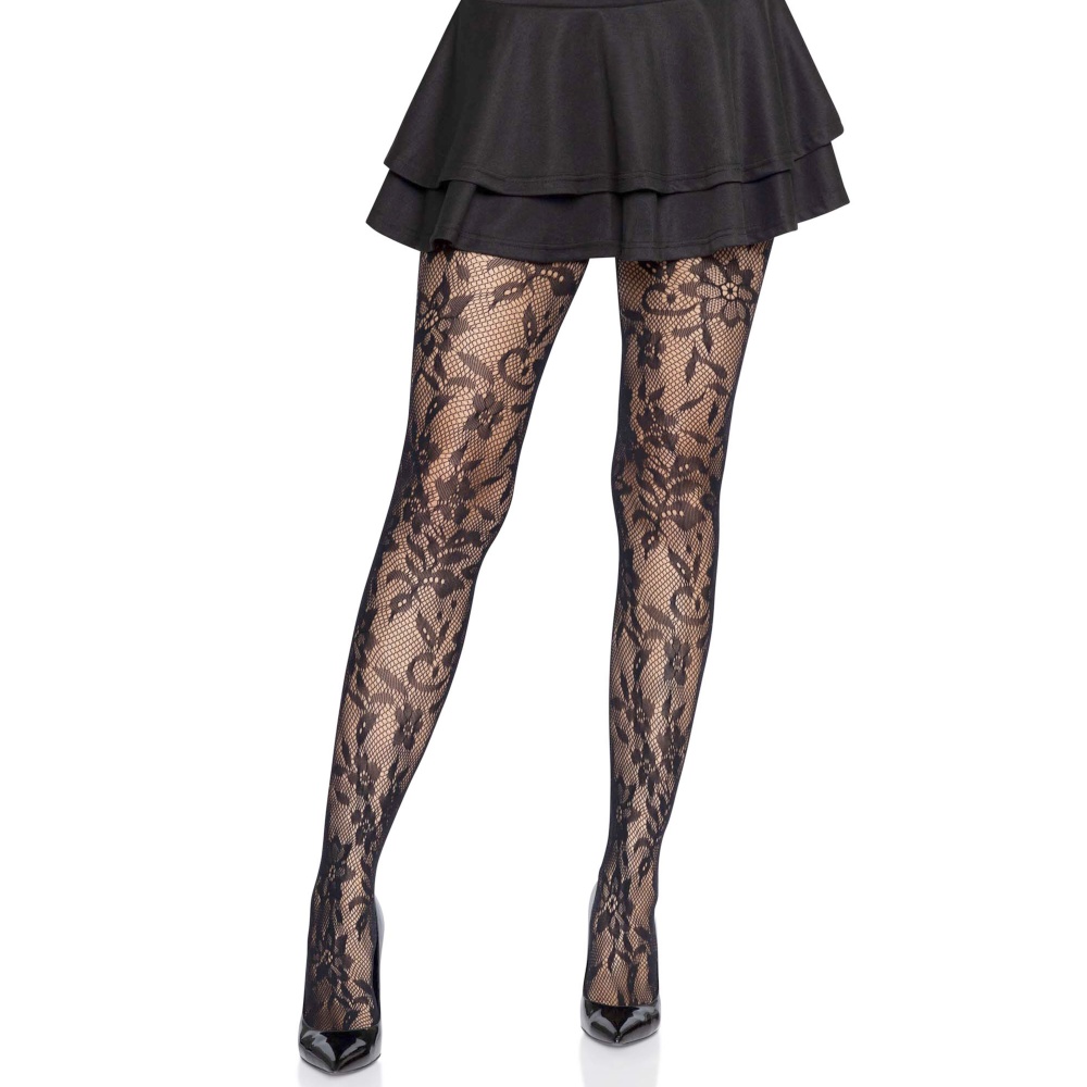 Leg Avenue - Seamless Floral Lace Collants résille - Noir